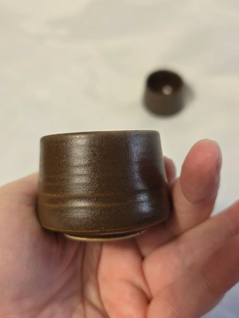 TWO Denby Langley Mayflower Egg Cups Brown 1.5 Inches Tall